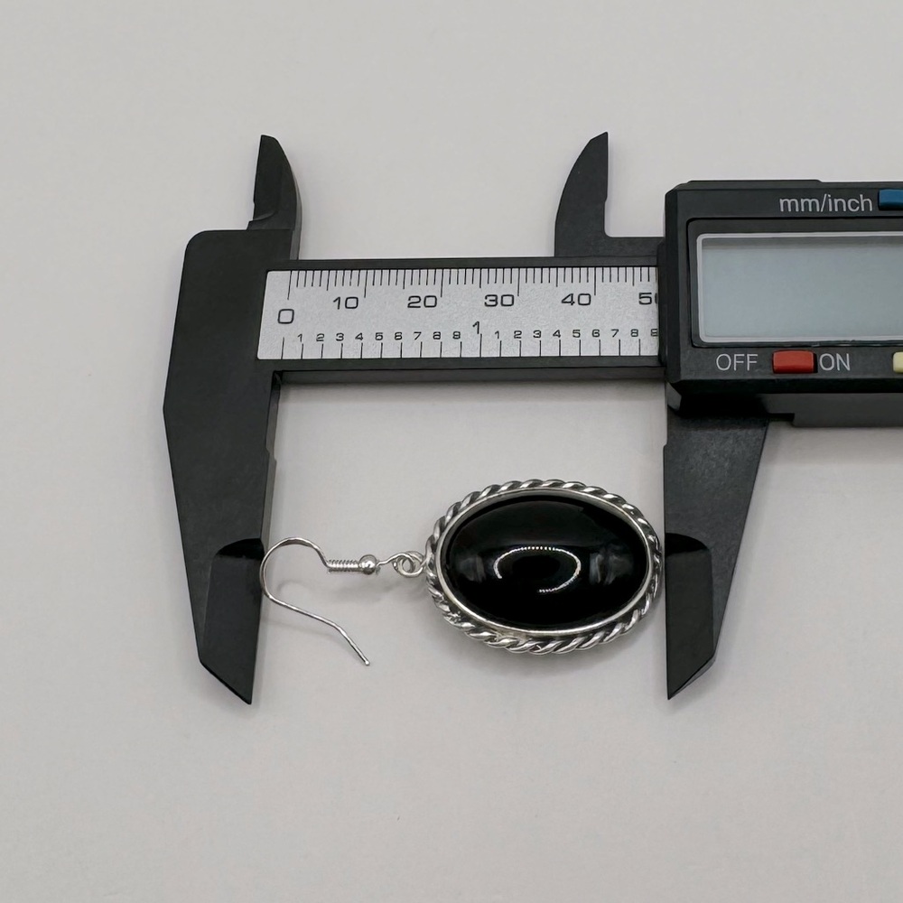 VINTAGE Navajo Oval Onyx & Sterling Silver Dangle Earrings - Picture 13 of 15